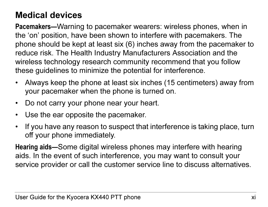 Kyocera KX440 Series manual Medical devices 