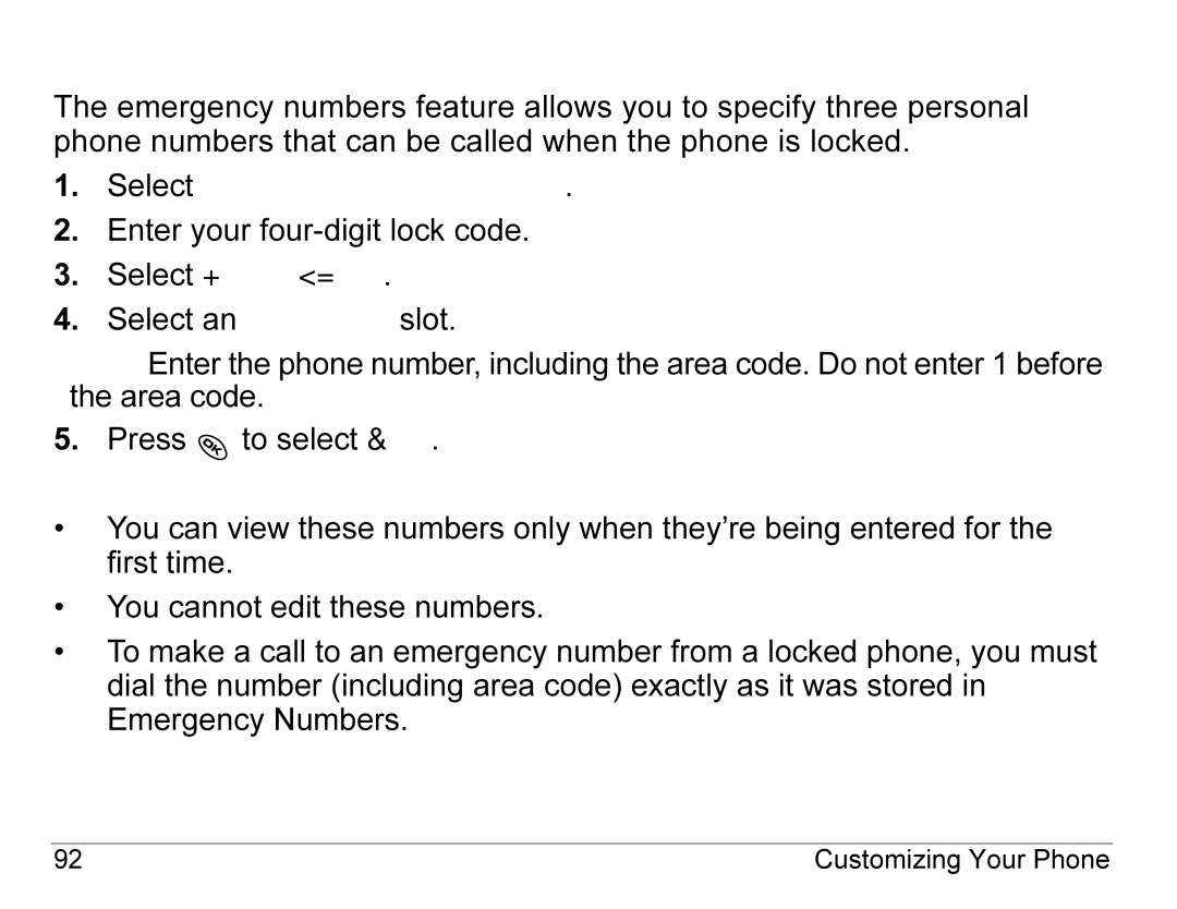 Kyocera KX440 Series manual Designating emergency numbers 