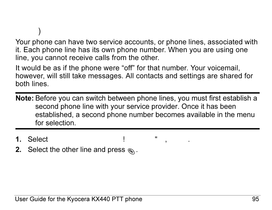 Kyocera KX440 Series manual Network settings, Switching between phone lines 