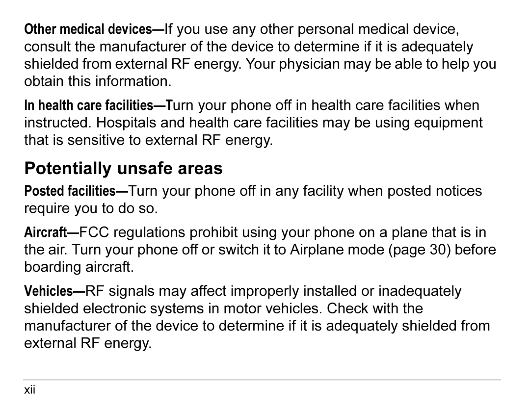 Kyocera KX440 Series manual Potentially unsafe areas 