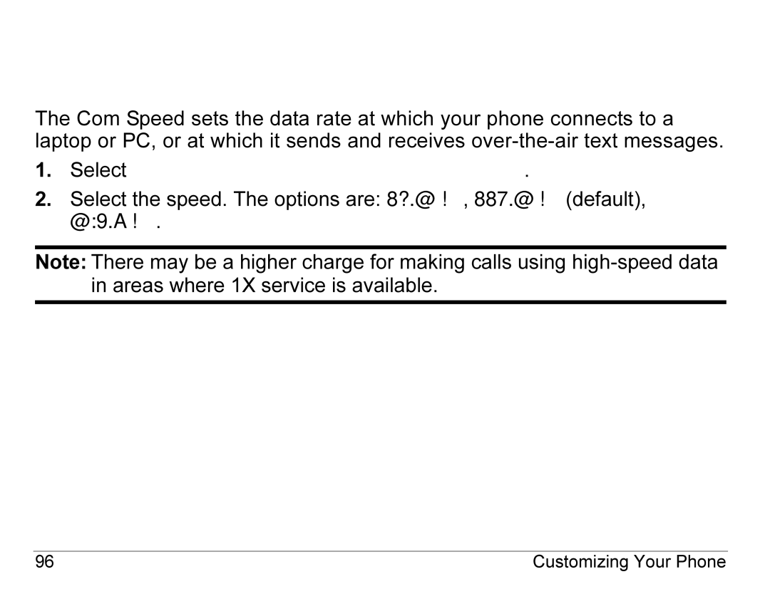 Kyocera KX440 Series manual Data settings, Setting Com port speed 