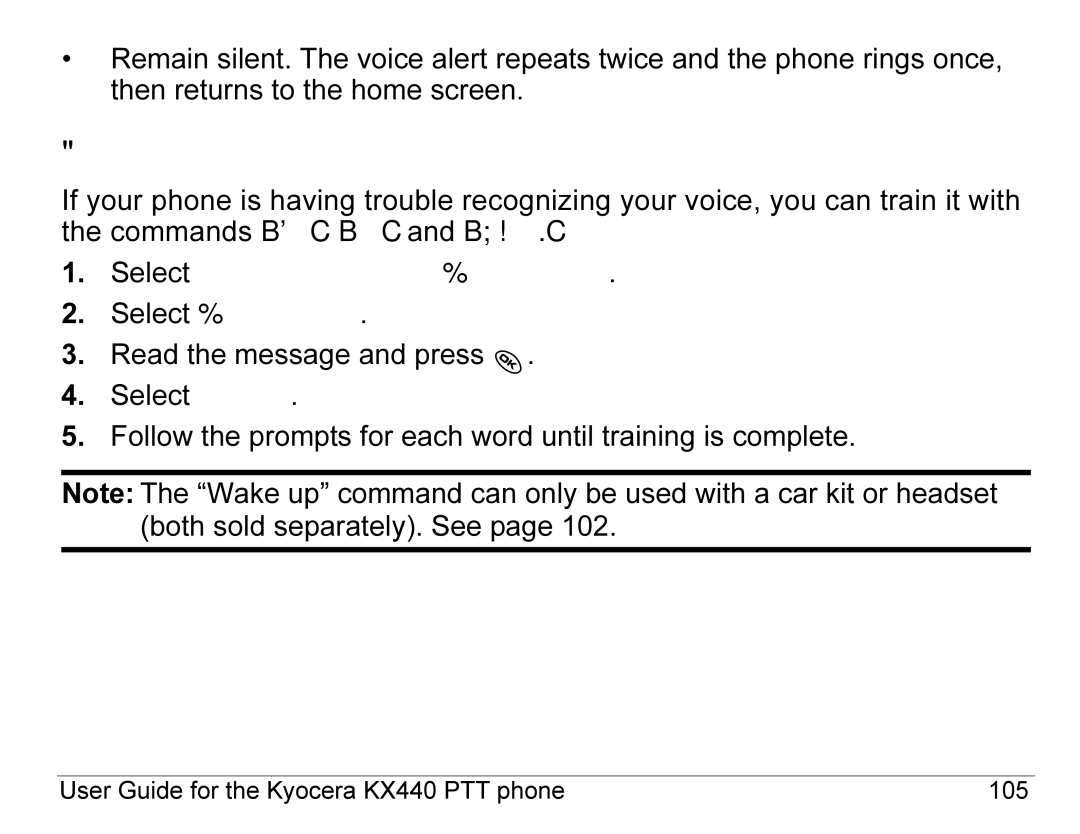 Kyocera KX440 Series manual Training voice recognition 