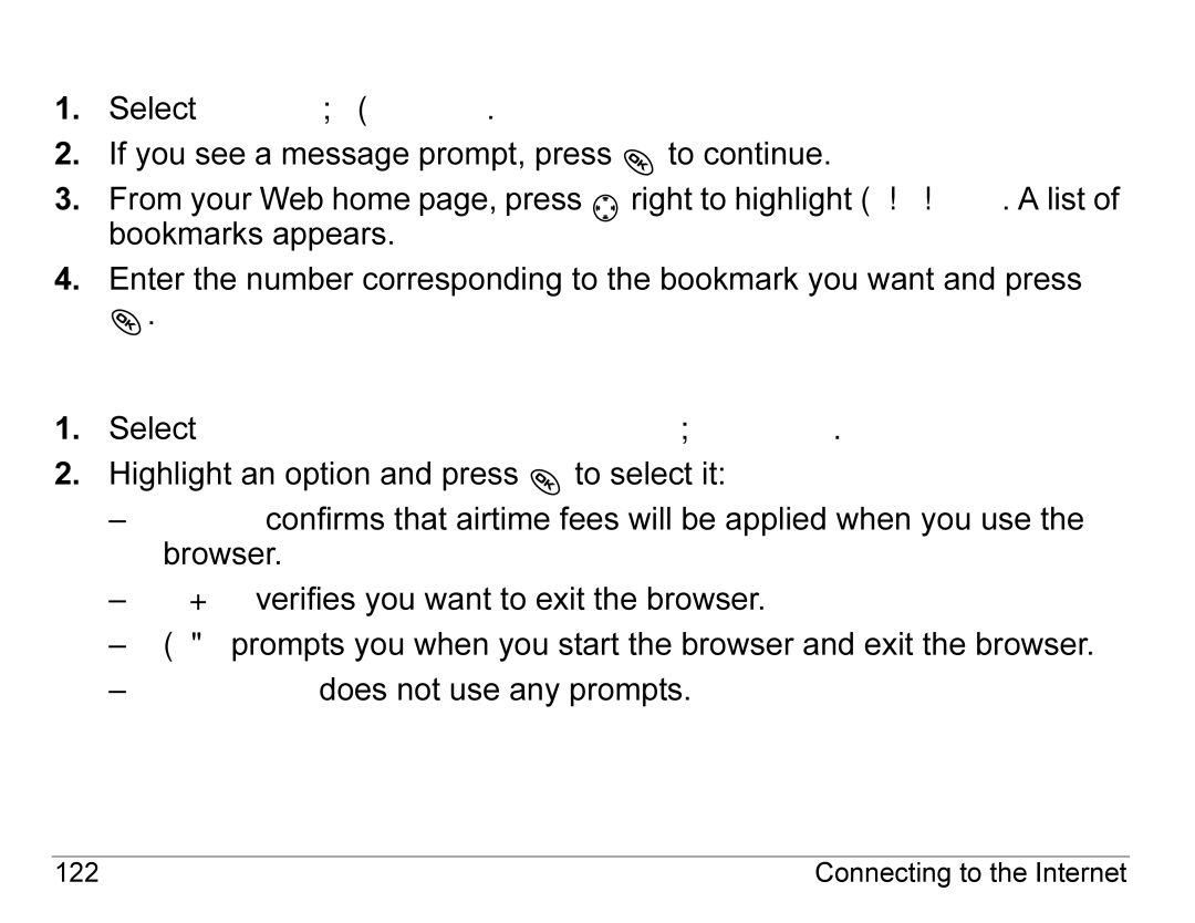 Kyocera KX440 Series manual Changing the Web prompt, Going to a bookmarked site 