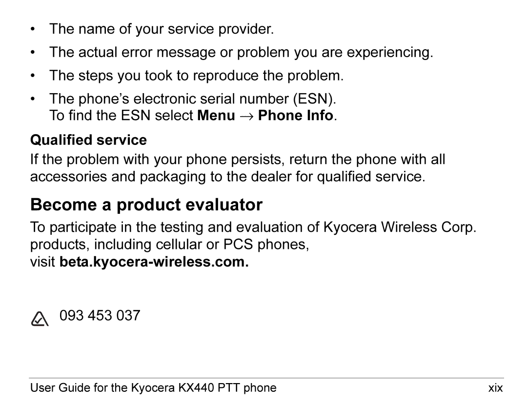 Kyocera KX440 Series manual Become a product evaluator 