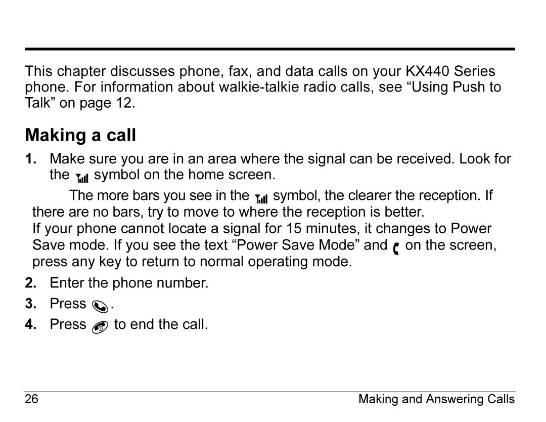 Kyocera KX440 Series manual Making a call, Making and Answering Calls 