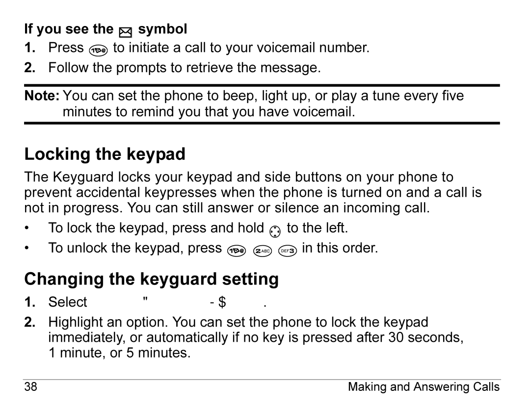 Kyocera KX440 Series manual Locking the keypad, Changing the keyguard setting 