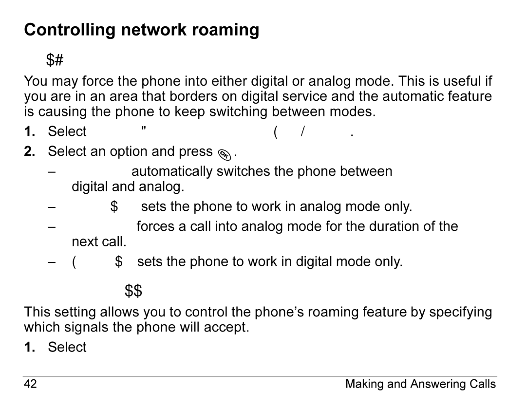 Kyocera KX440 Series manual Controlling network roaming, Specifying digital or analog mode, Turning roaming on or off 