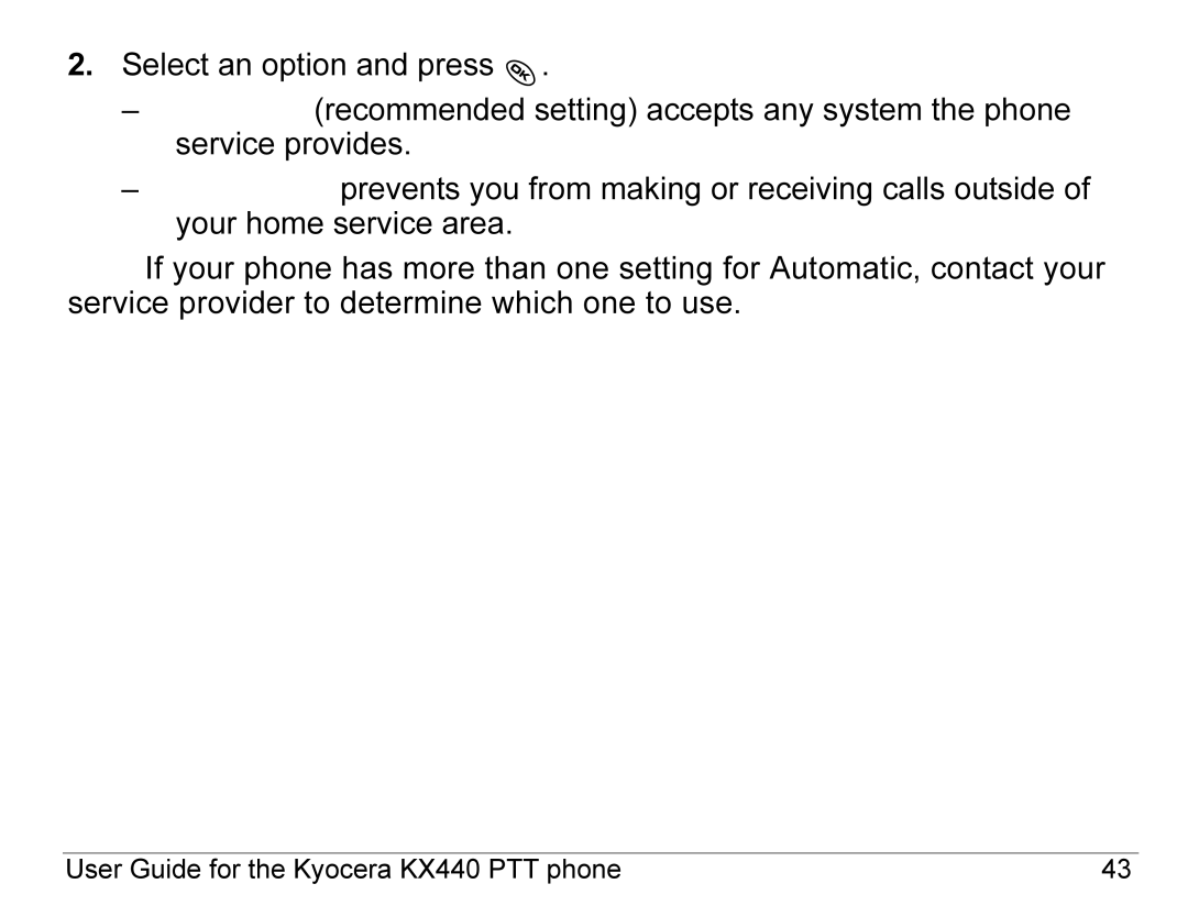 Kyocera KX440 Series manual User Guide for the Kyocera KX440 PTT phone 