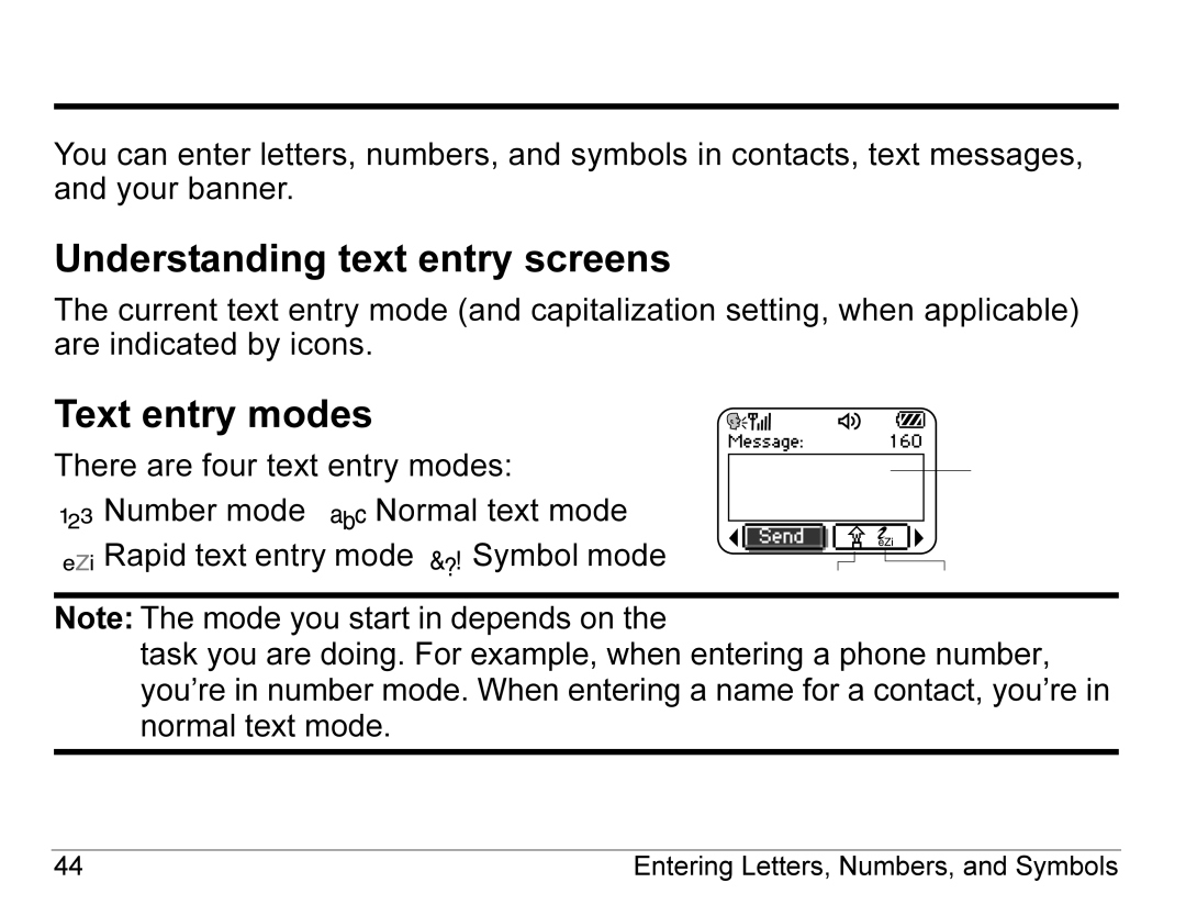 Kyocera KX440 Series manual Understanding text entry screens, Text entry modes 