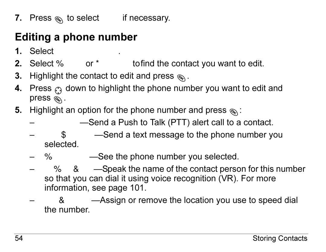 Kyocera KX440 Series manual Editing a phone number 