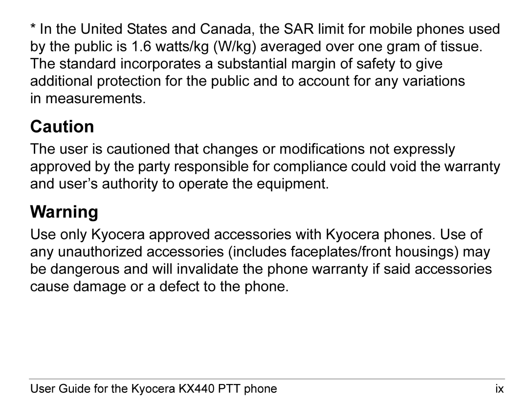 Kyocera KX440 Series manual User Guide for the Kyocera KX440 PTT phone 