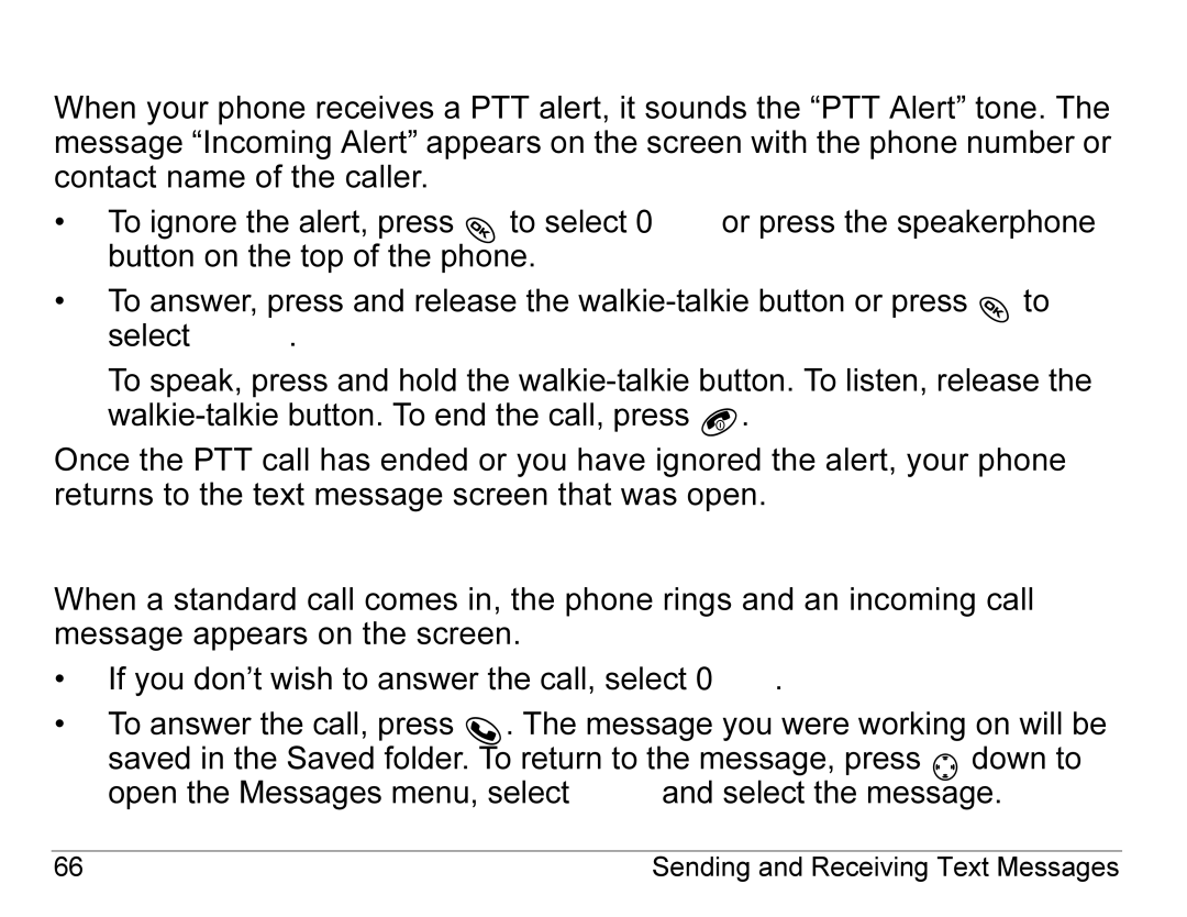 Kyocera KX440 Series manual PTT alert call, Standard call 