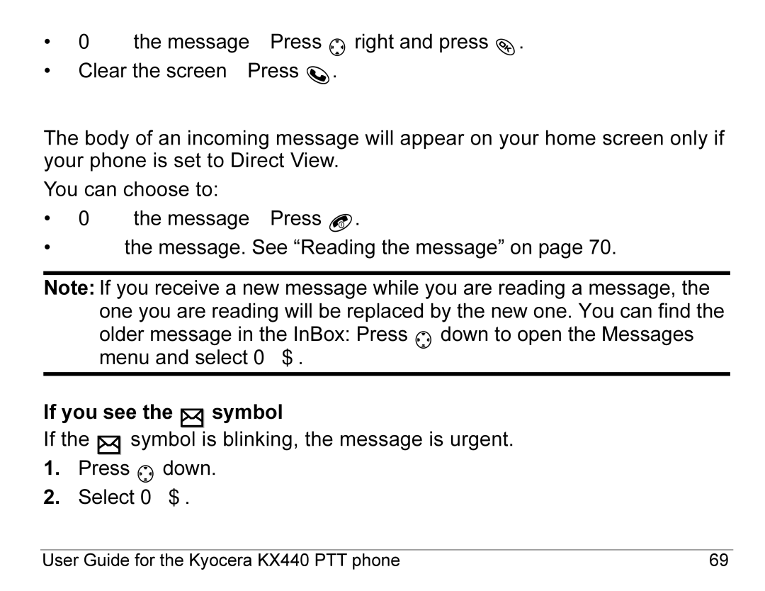 Kyocera KX440 Series manual If you see the body of the message Direct View 