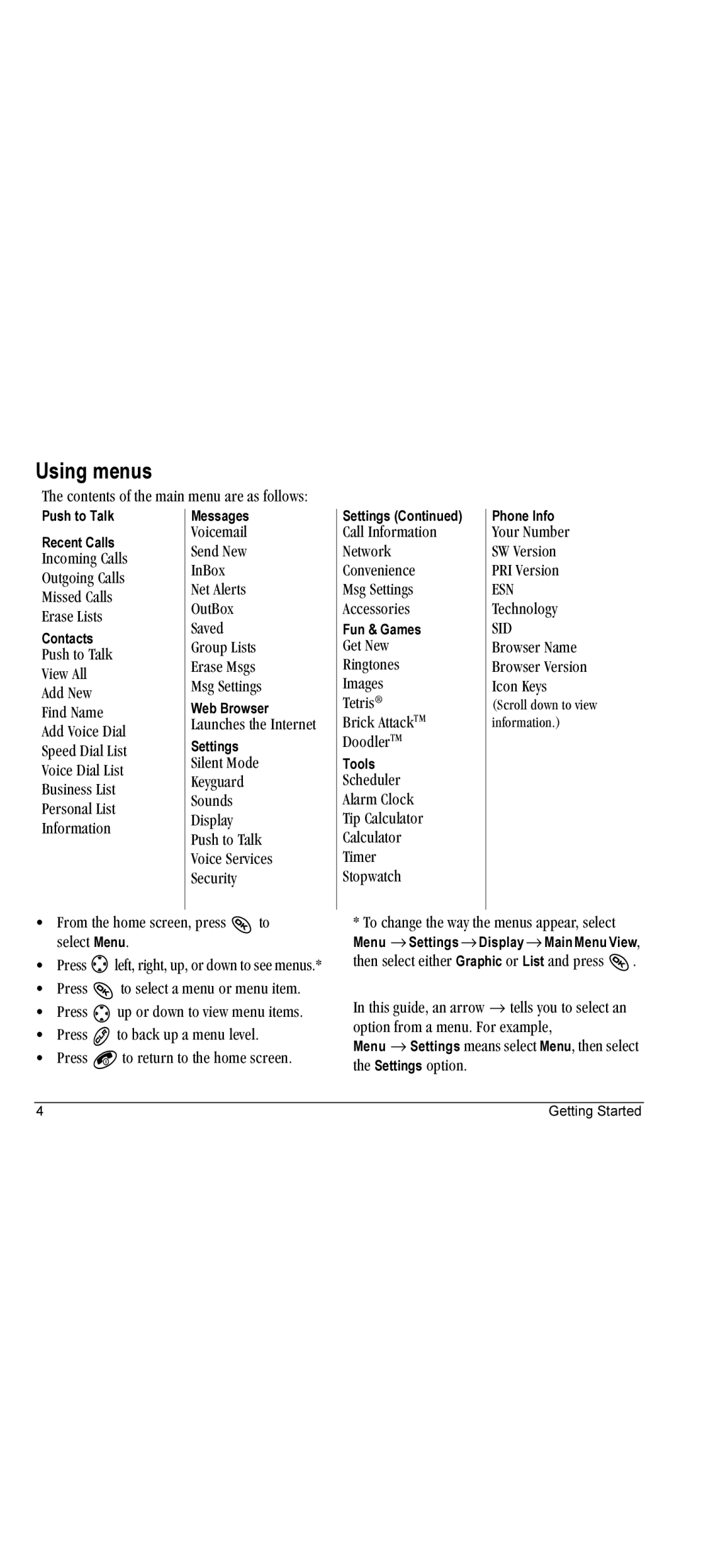 Kyocera KX440 manual Using menus 