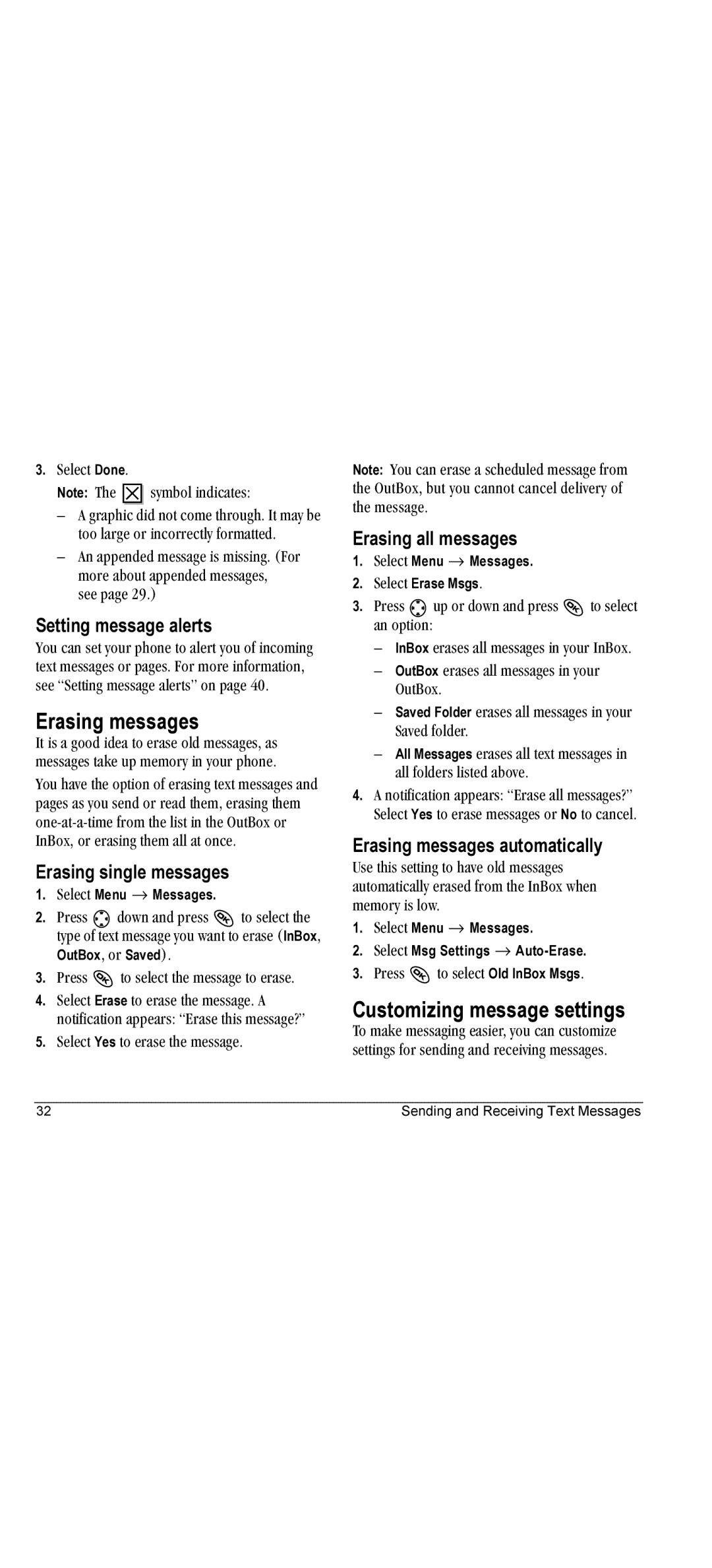 Kyocera KX440 manual Erasing messages, Customizing message settings 