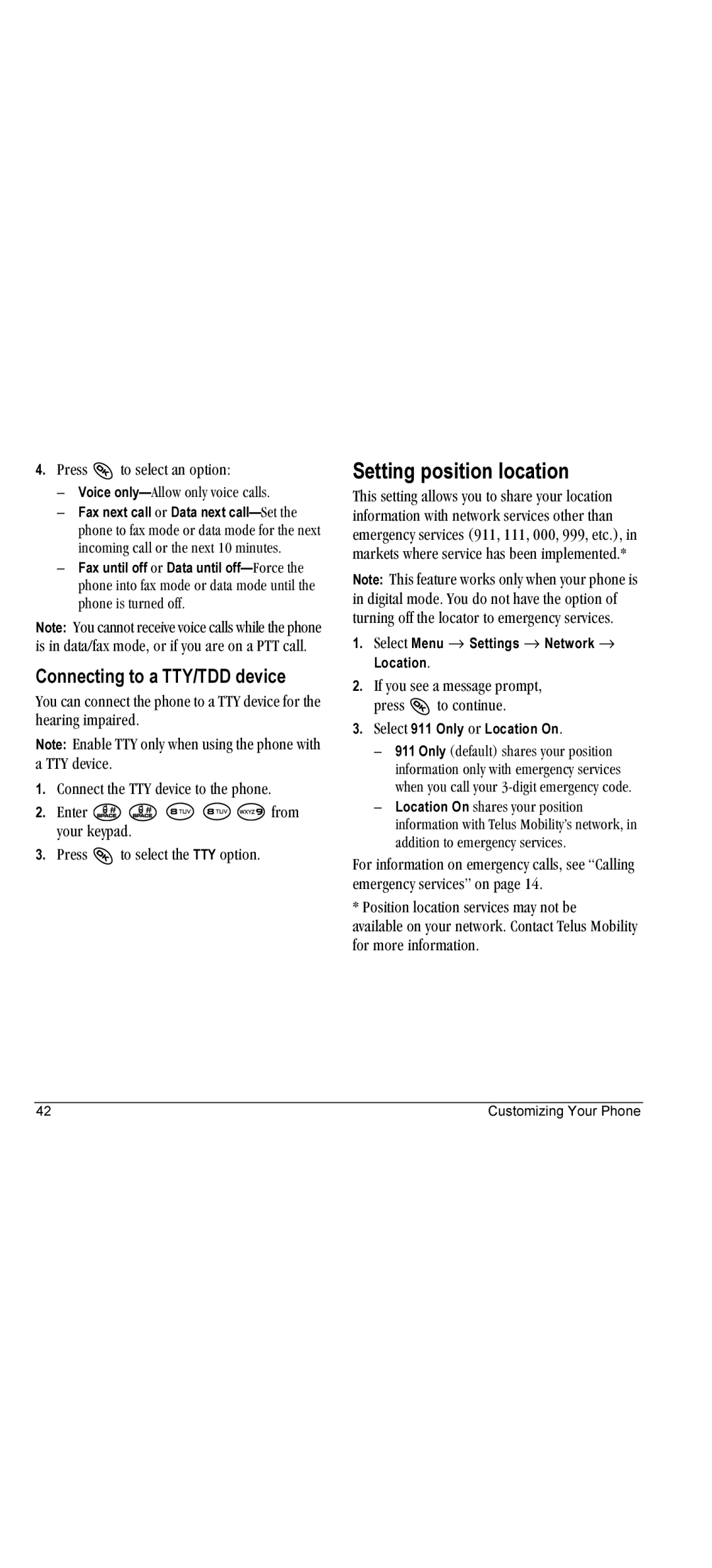 Kyocera KX440 manual Setting position location, Connecting to a TTY/TDD device 