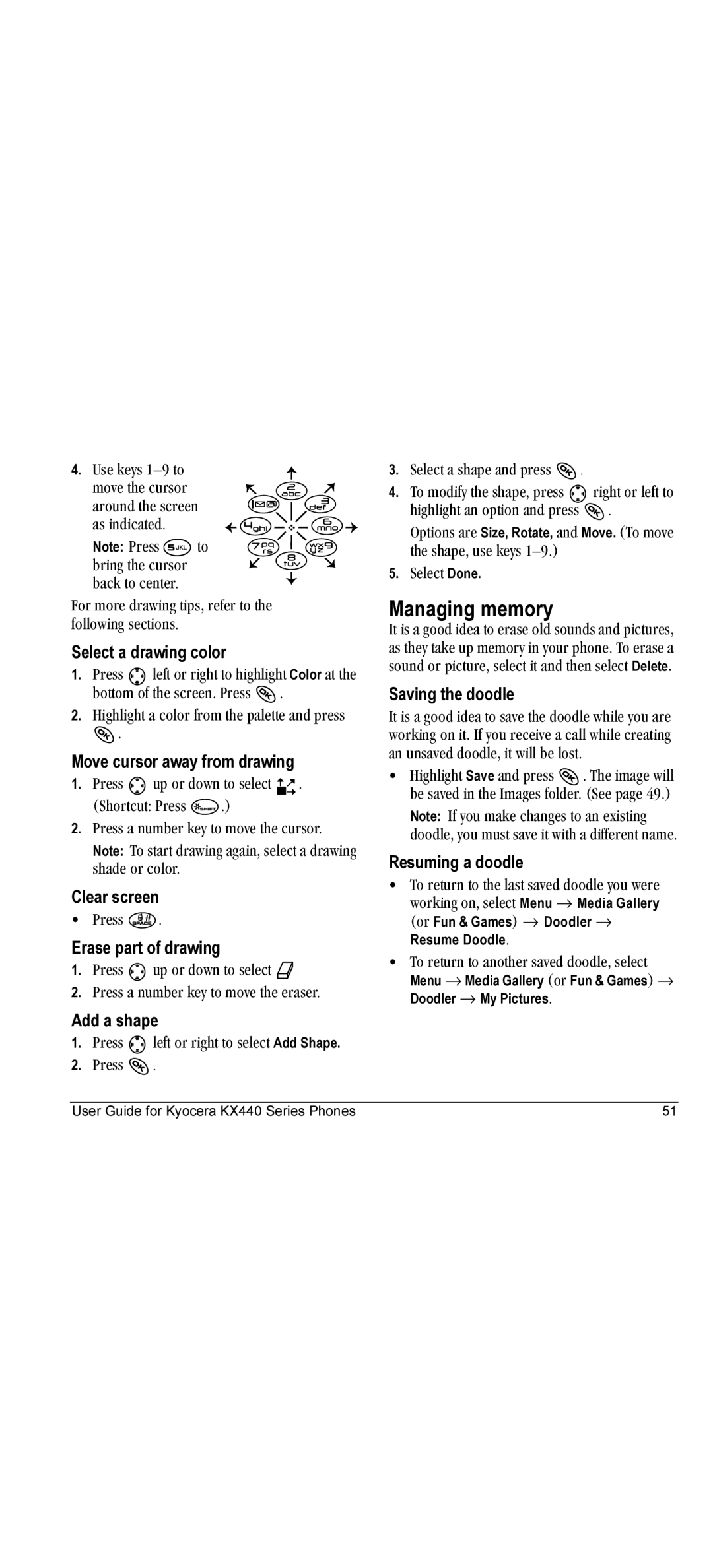 Kyocera KX440 manual Managing memory 