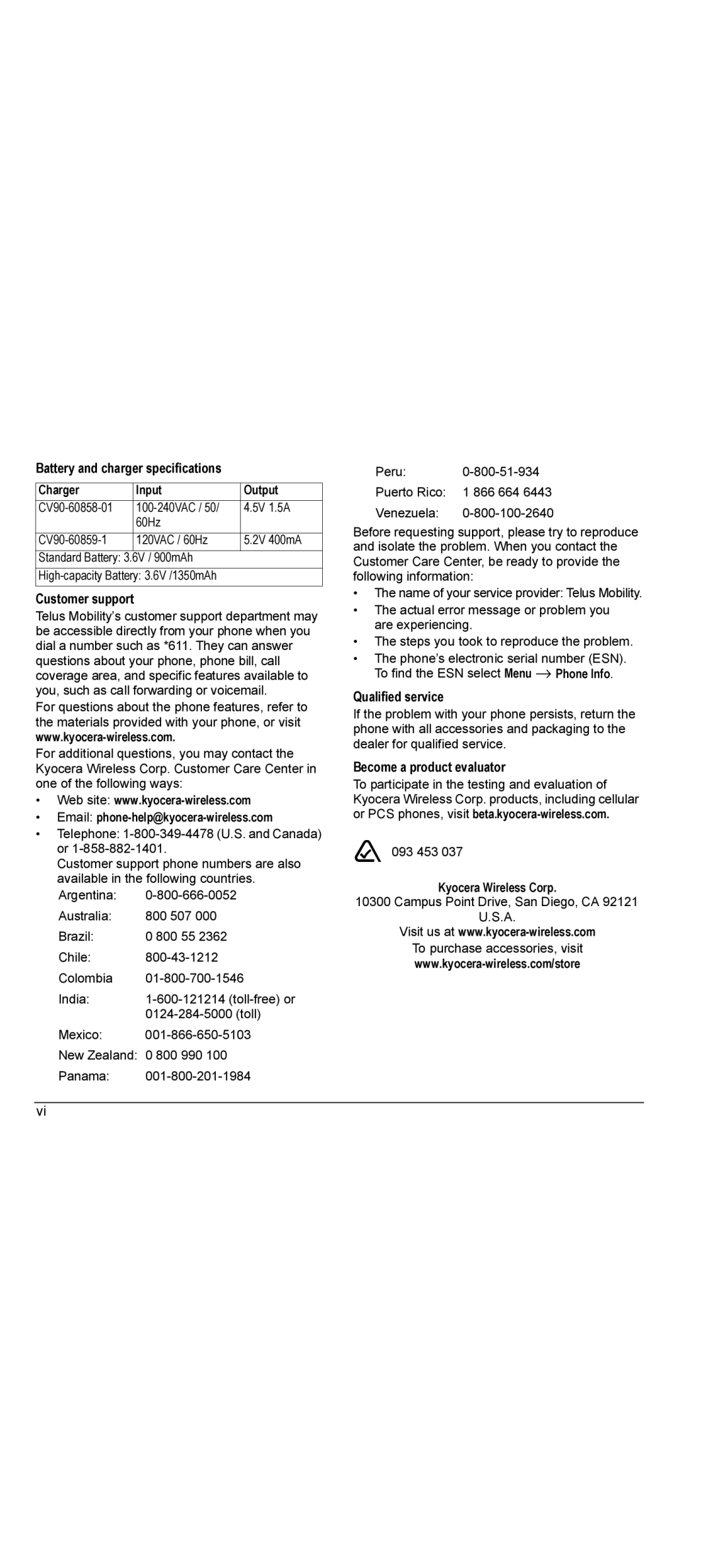 Kyocera KX440 manual Toll, Mexico 001-866-650-5103, 800 990 