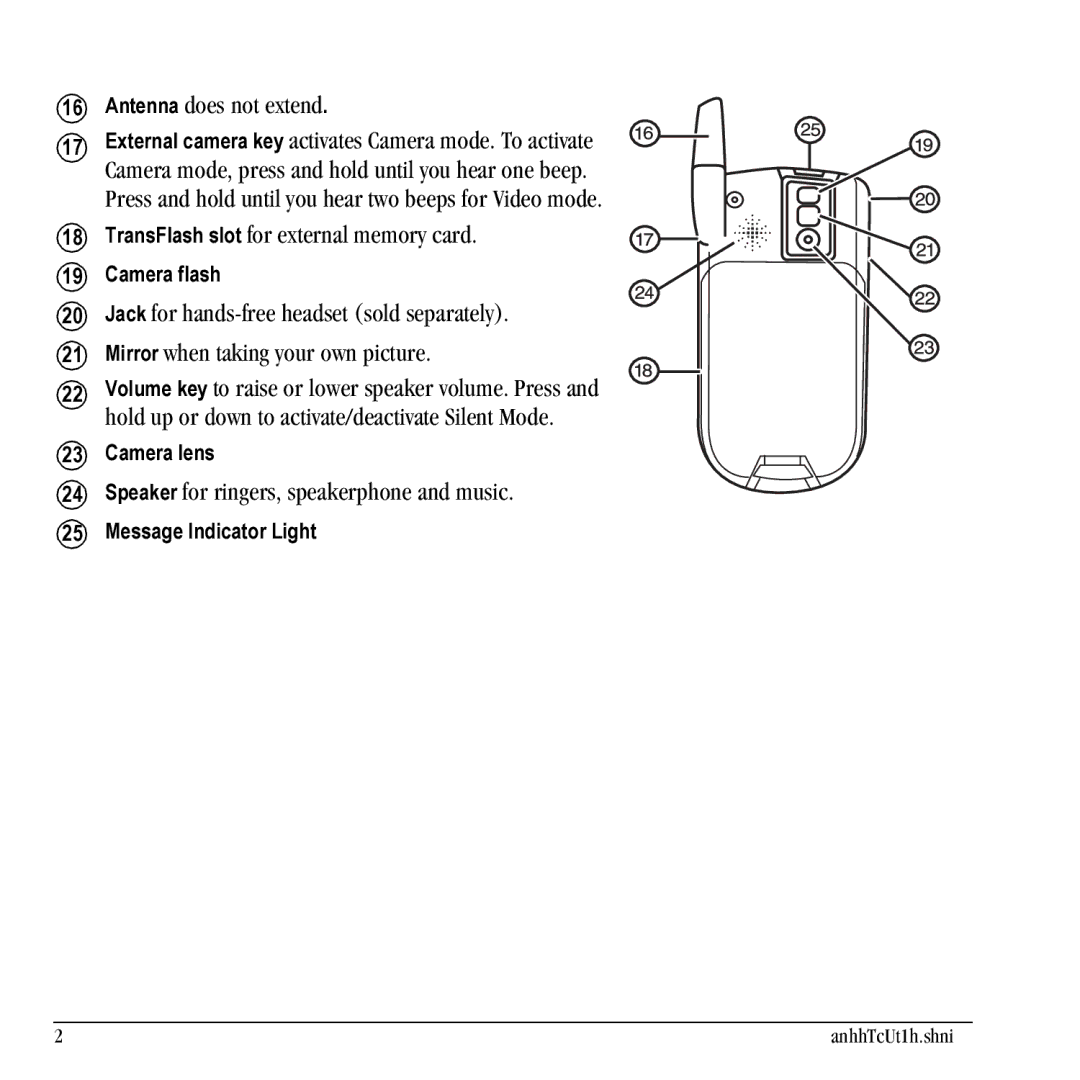 Kyocera KX5 Antenna does not extend, TransFlash slot for external memory card, Speaker for ringers, speakerphone and music 