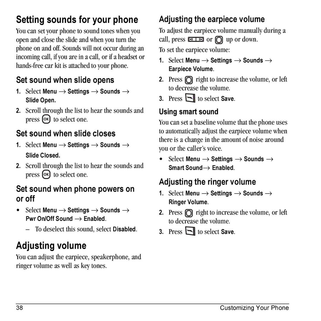 Kyocera KX5 manual Setting sounds for your phone, Adjusting volume 