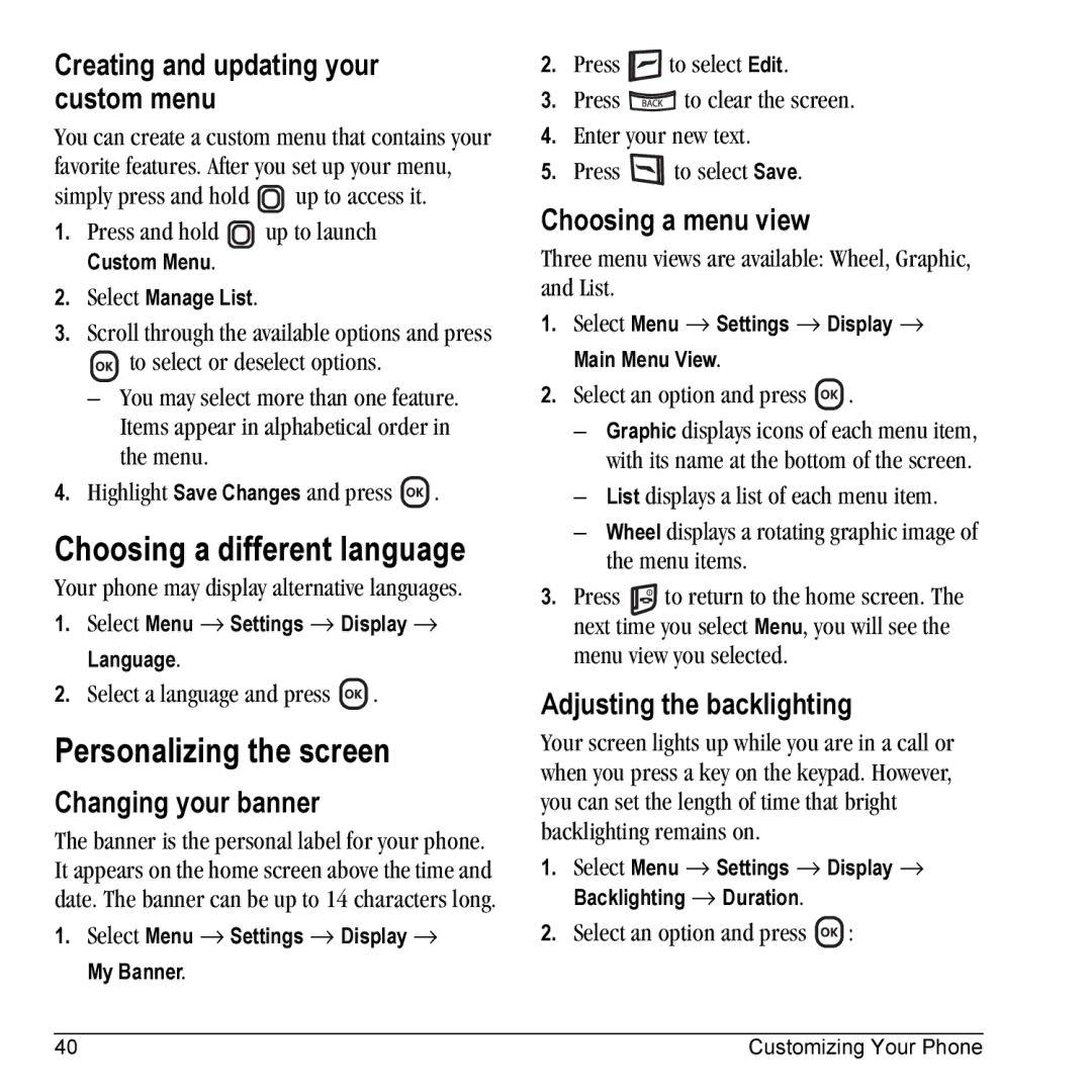 Kyocera KX5 manual Choosing a different language, Personalizing the screen 