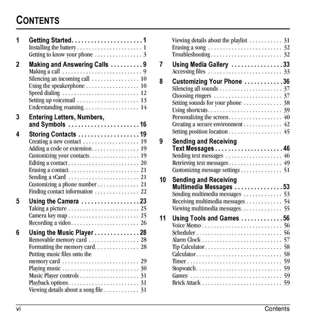 Kyocera KX5 manual Contents 