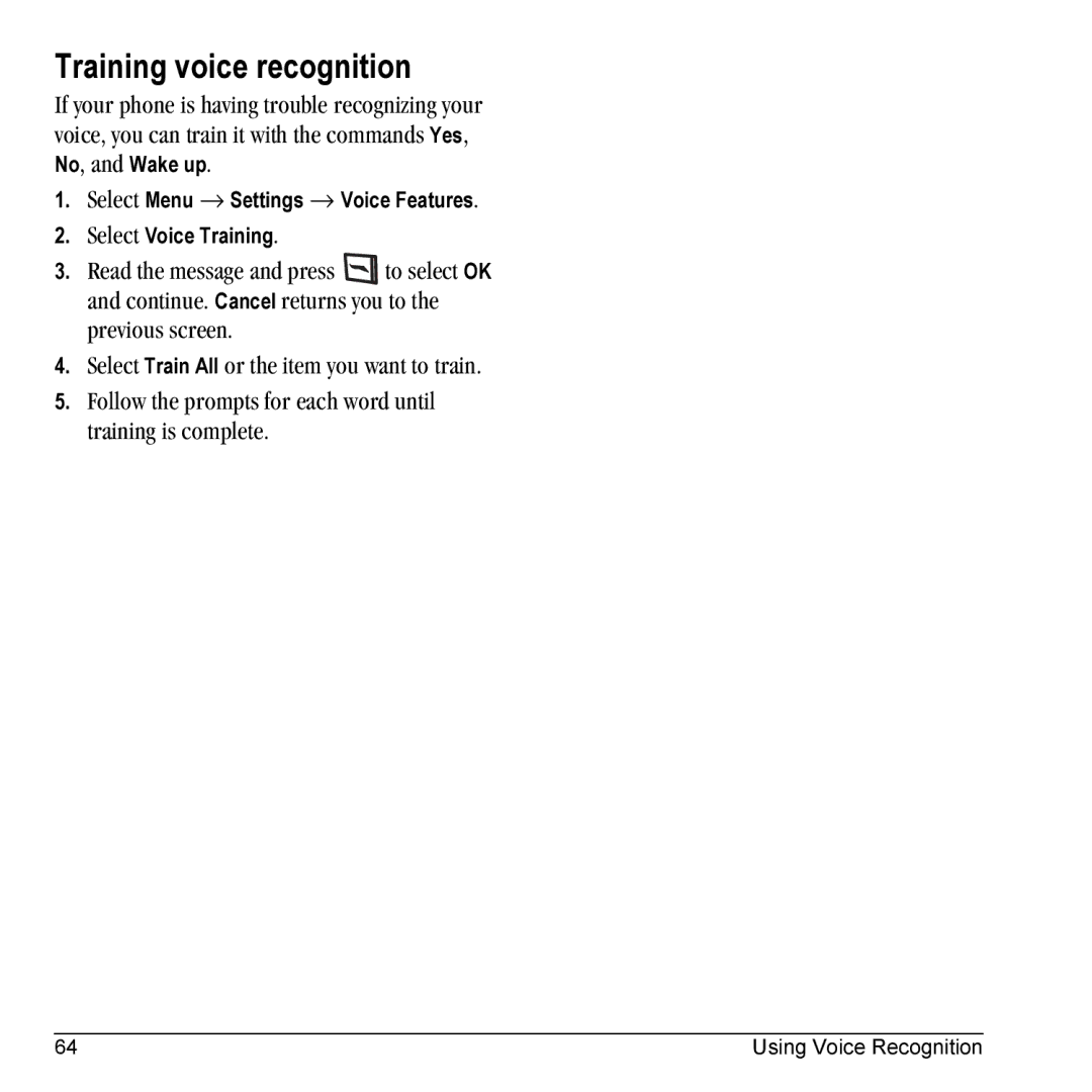 Kyocera KX5 manual Training voice recognition 