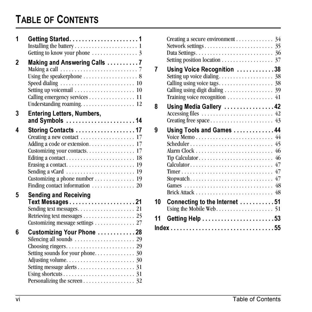 Kyocera KX9C, KX9B manual Table of Contents 