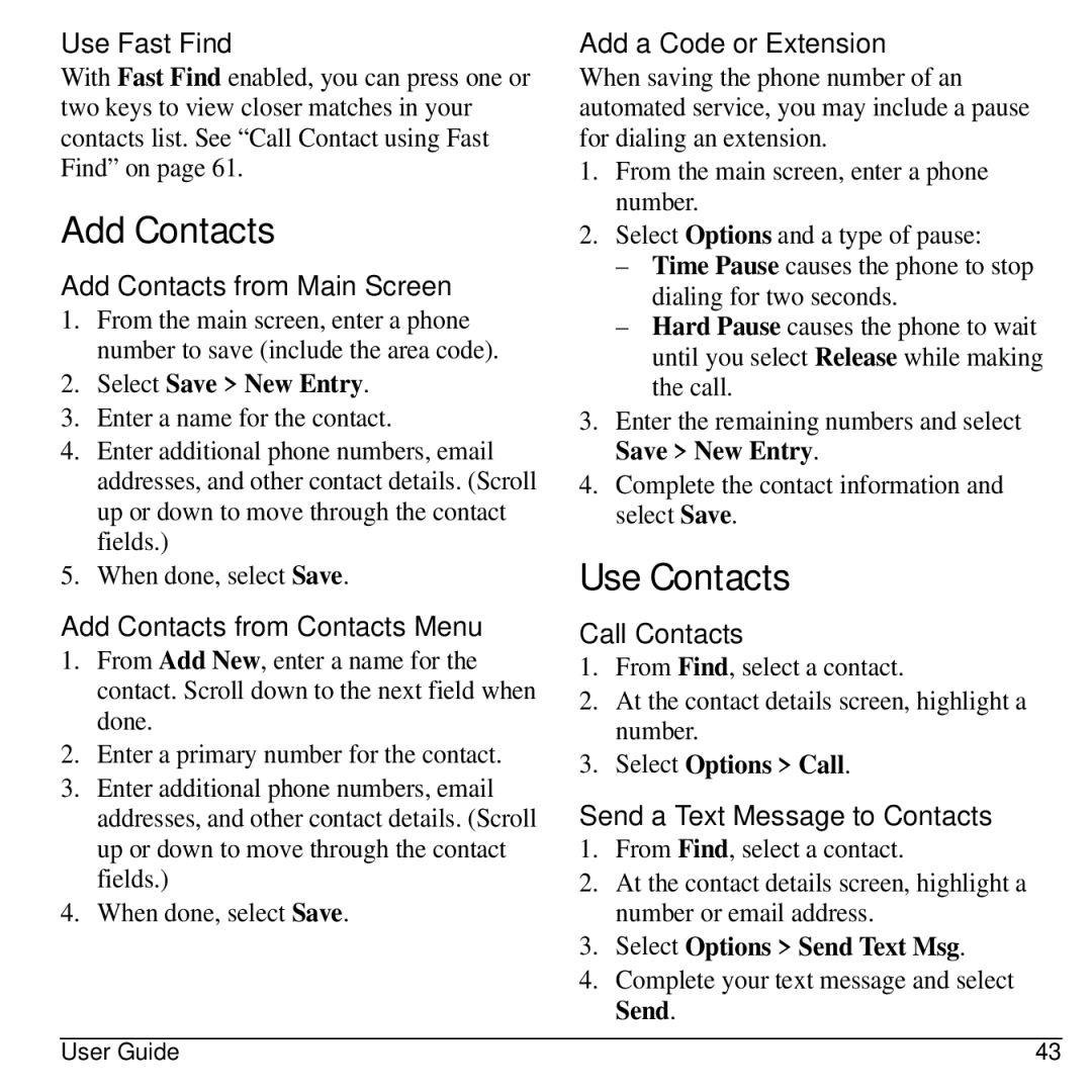 Kyocera KYOCERA S2100 manual Add Contacts, Use Contacts 