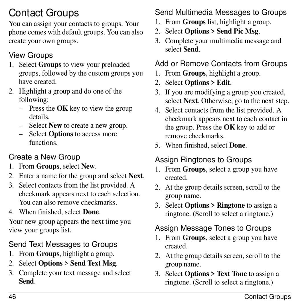 Kyocera KYOCERA S2100 manual Contact Groups 