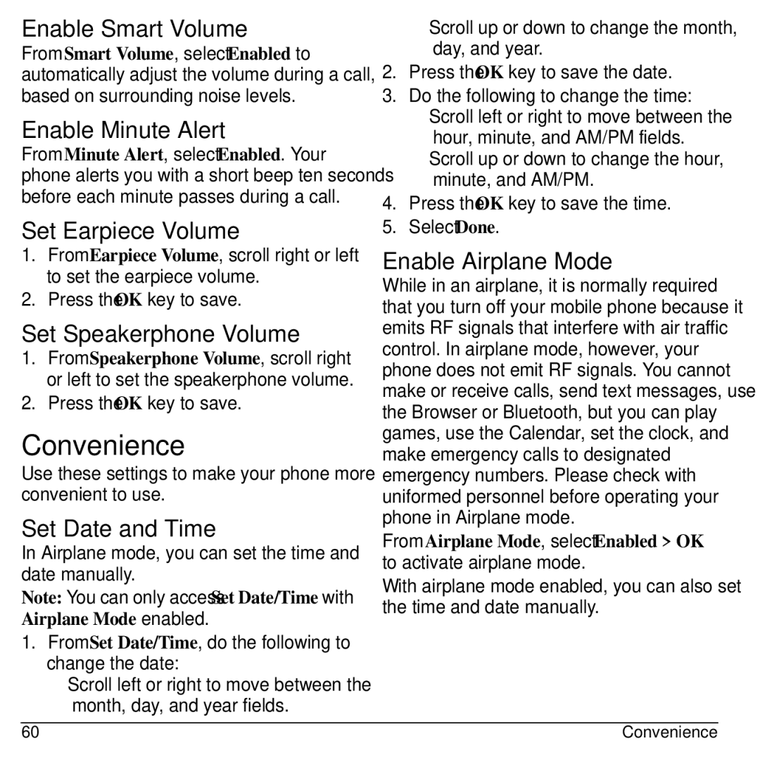 Kyocera KYOCERA S2100 manual Convenience 