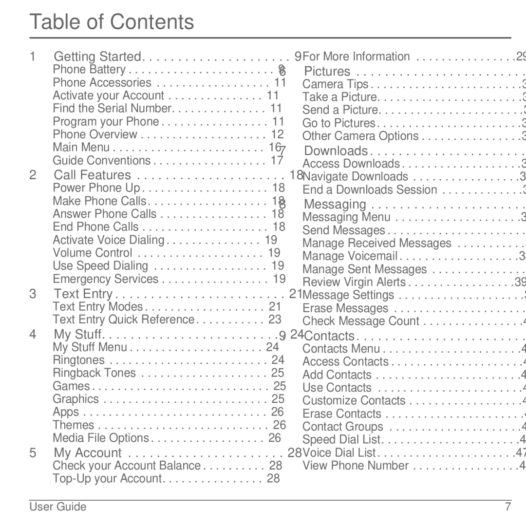 Kyocera KYOCERA S2100 manual Table of Contents 