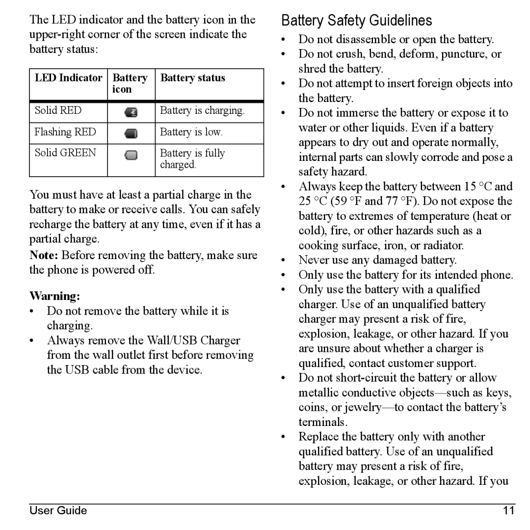 Kyocera M6000 manual Battery Safety Guidelines, Never use any damaged battery 