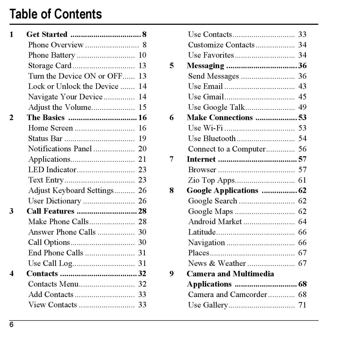 Kyocera M6000 manual Table of Contents 