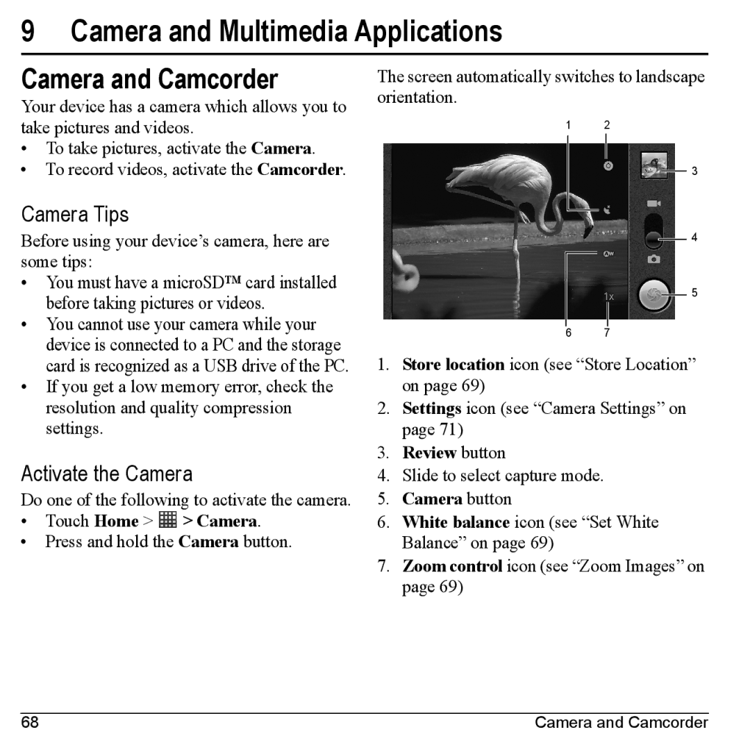 Kyocera M6000 manual Camera and Multimedia Applications, Camera and Camcorder, Camera Tips, Activate the Camera 