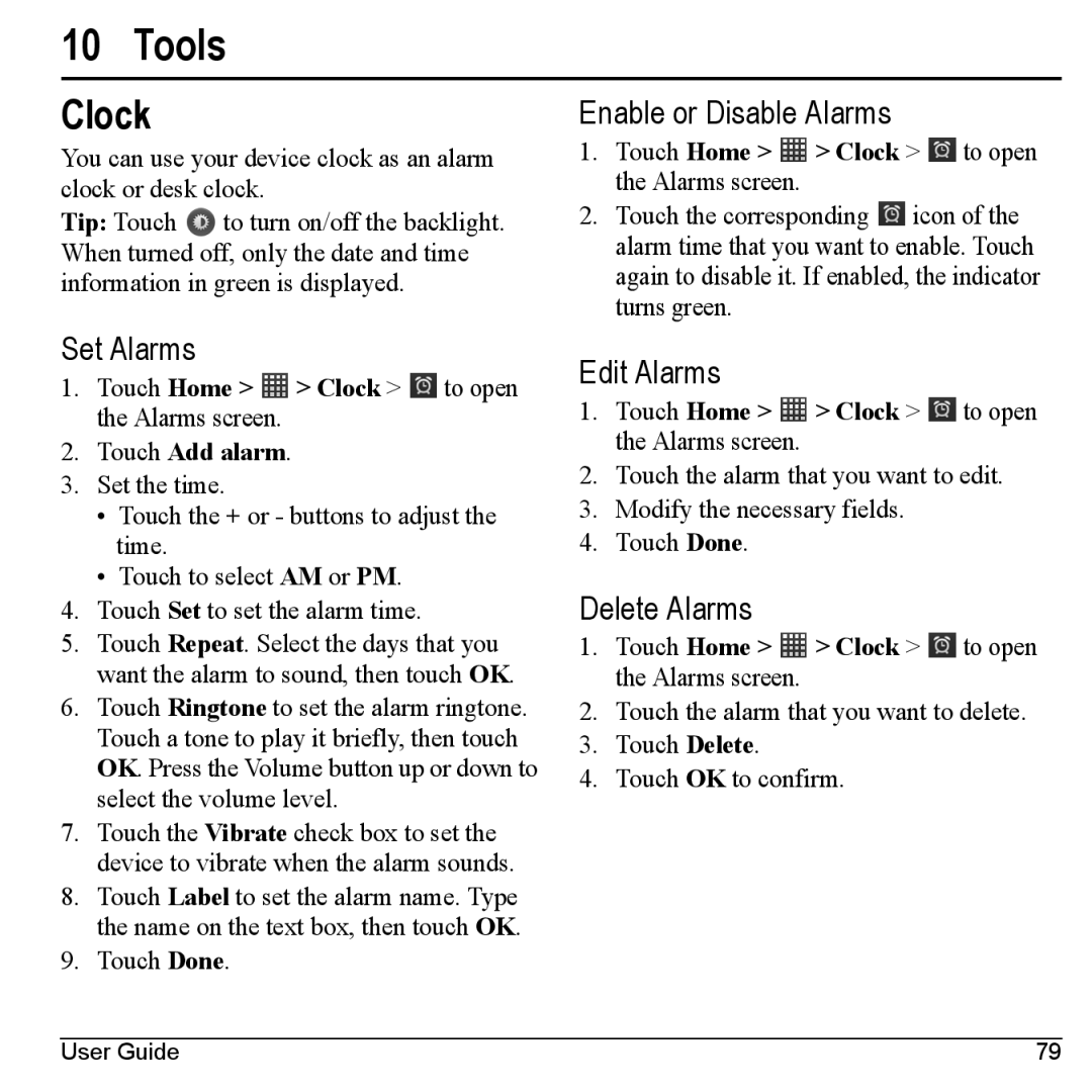 Kyocera M6000 manual Tools, Clock 