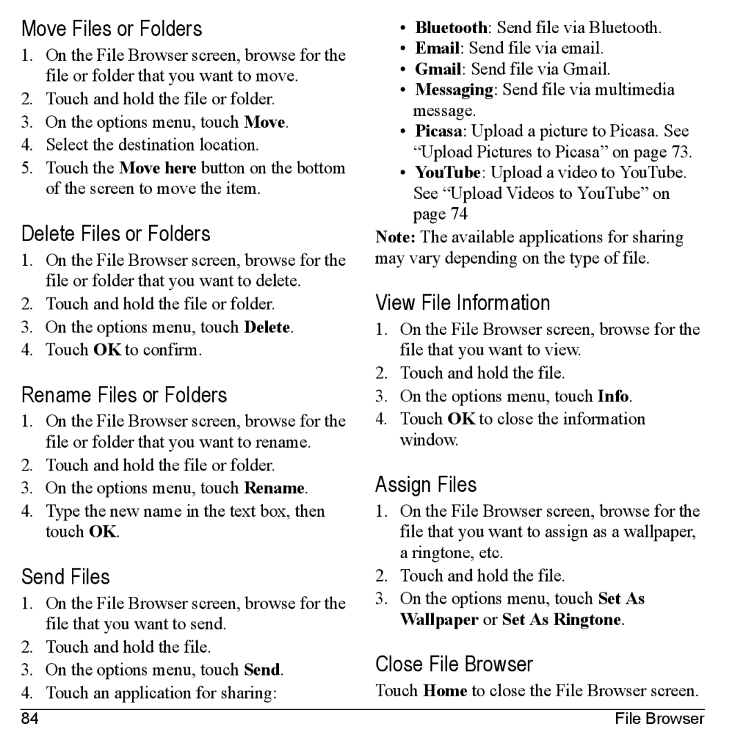 Kyocera M6000 Move Files or Folders, Delete Files or Folders, Rename Files or Folders, Send Files, View File Information 