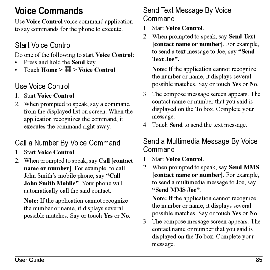 Kyocera M6000 manual Voice Commands 