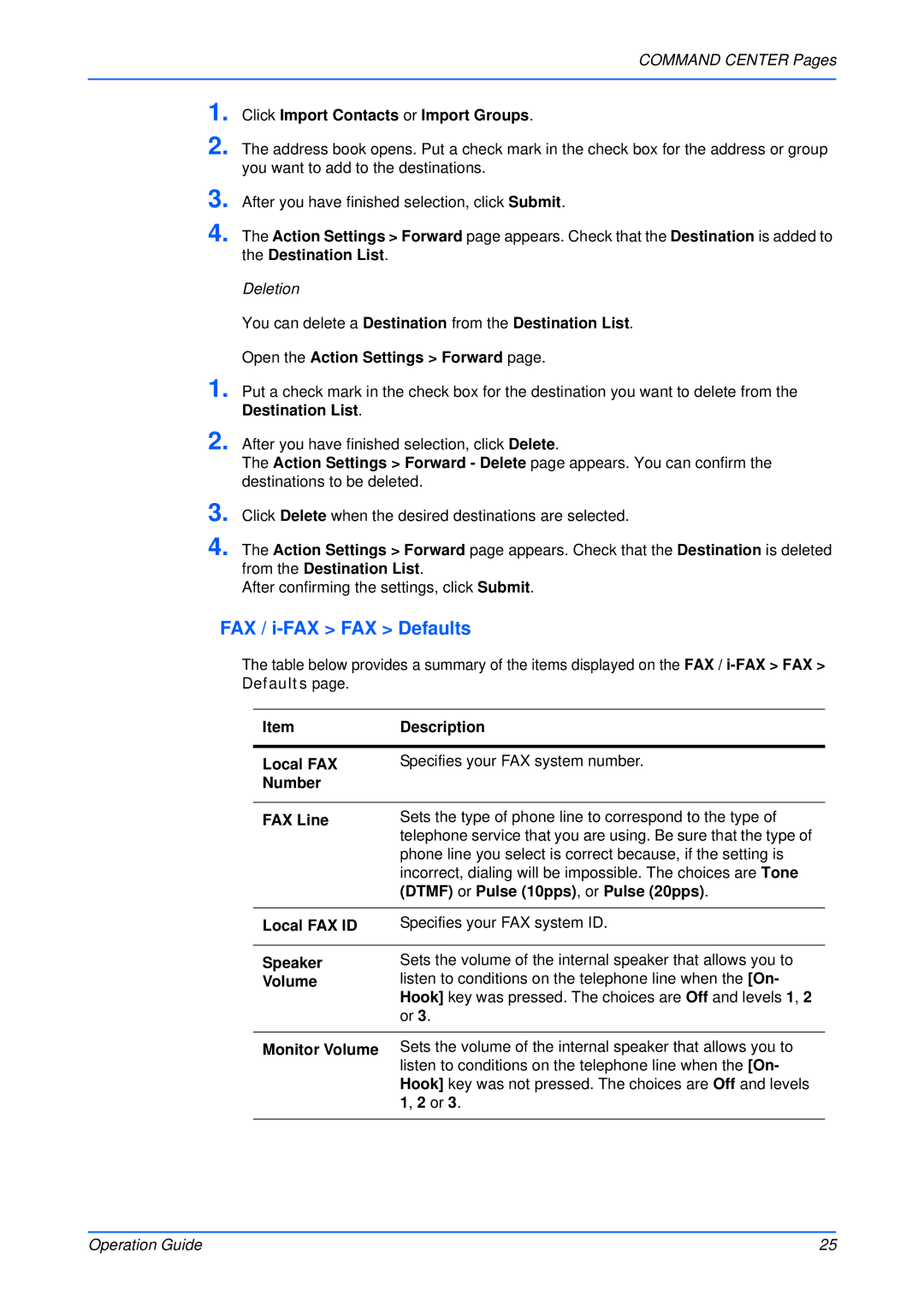 Kyocera Multifunctional Printer manual FAX / i-FAX FAX Defaults, Click Import Contacts or Import Groups 