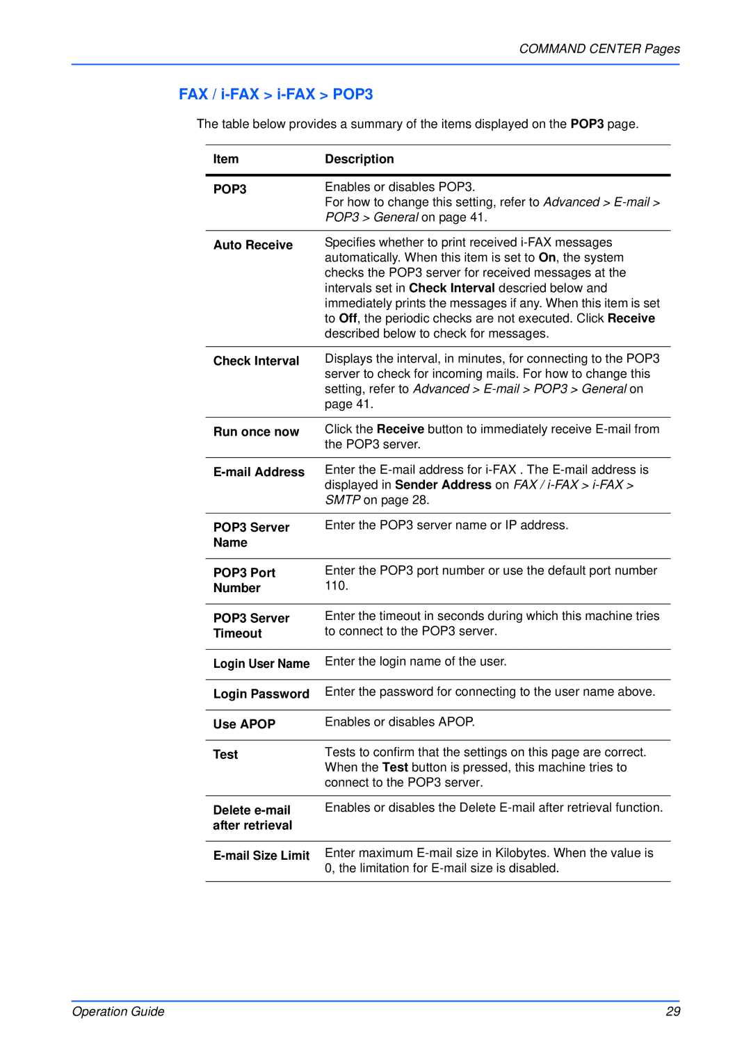 Kyocera Multifunctional Printer manual FAX / i-FAX i-FAX POP3 