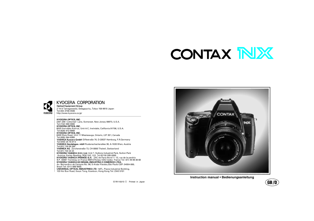 Kyocera NX instruction manual Gb /D 