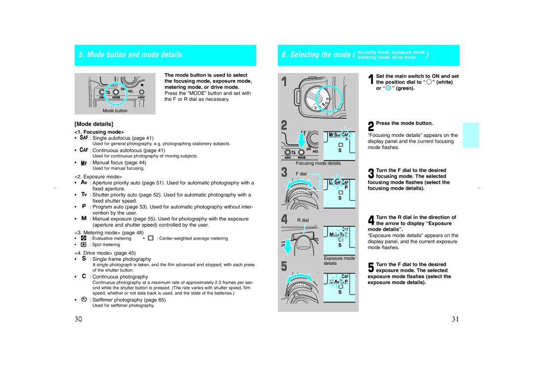 Kyocera NX instruction manual Mode button and mode details, Mode details 