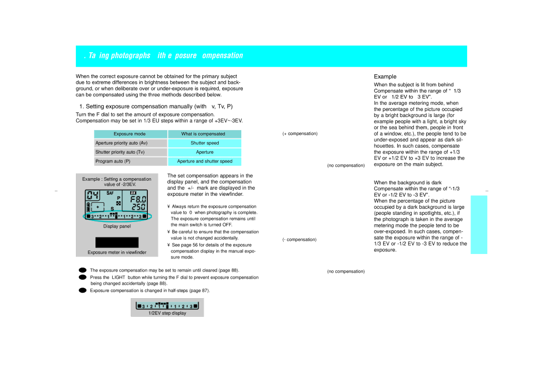 Kyocera NX Taking photographs with exposure compensation, Setting exposure compensation manually with Av, Tv, P, Example 