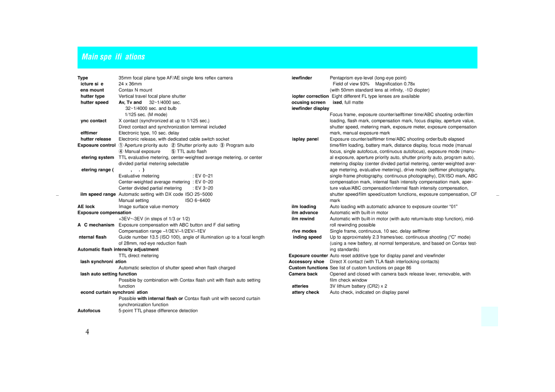 Kyocera NX instruction manual Main specifications 