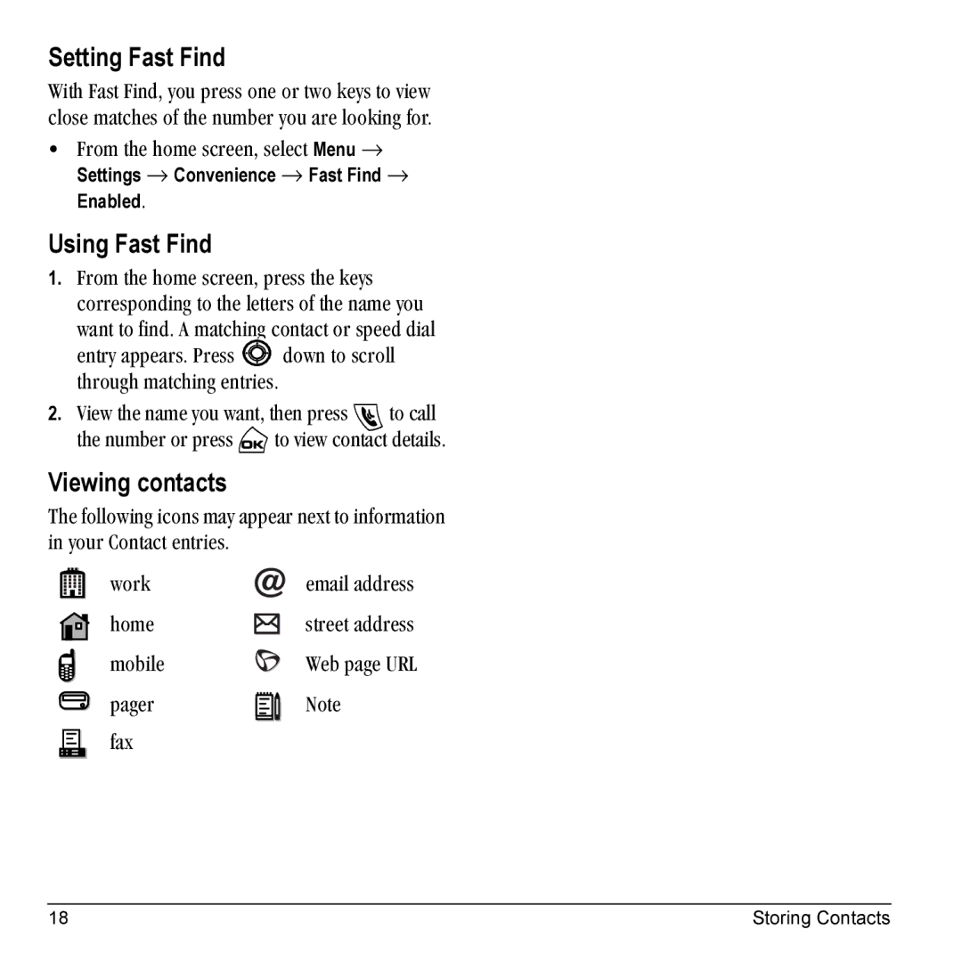 Kyocera Phone manual Setting Fast Find, Using Fast Find, Viewing contacts, Settings →=Convenience=→=Fast Find=→ EnabledK 