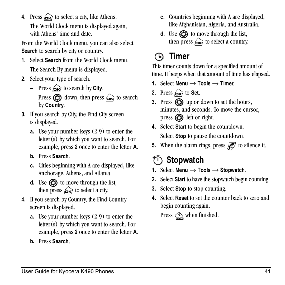 Kyocera Phone manual Timer, Stopwatch 