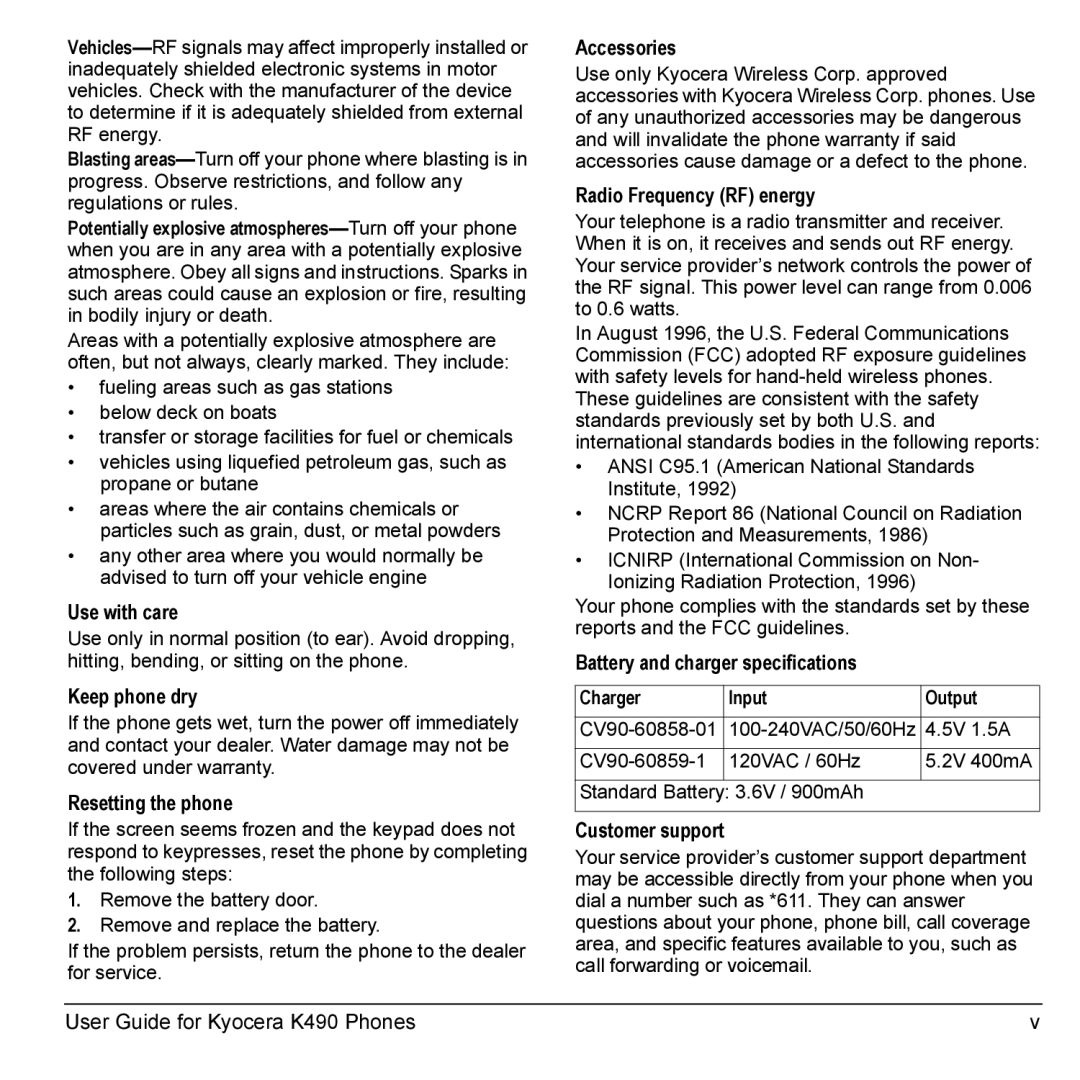 Kyocera Phone manual Use with care, Ansi C95.1 American National Standards Institute, 100-240VAC/50/60Hz 