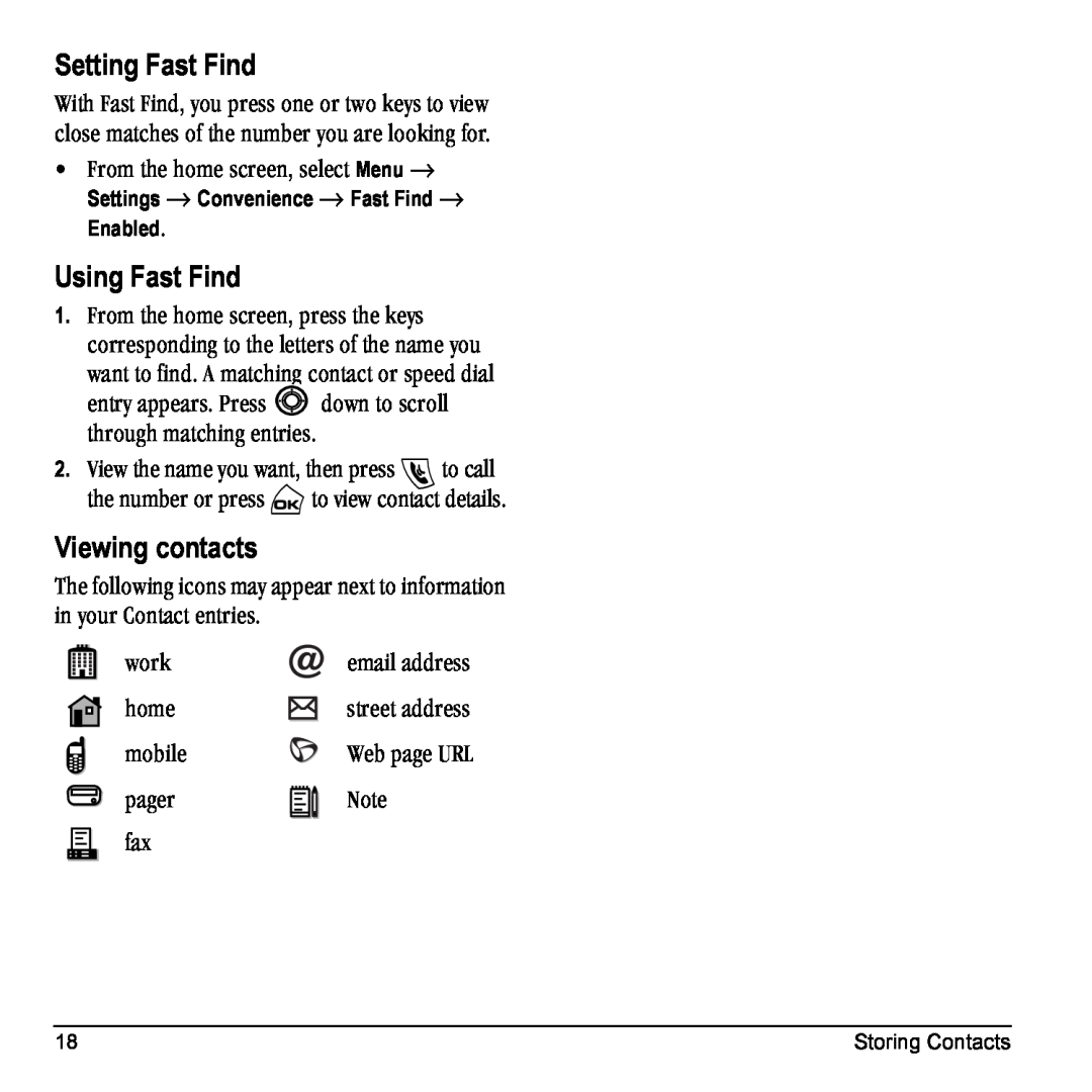 Kyocera Phone manual Setting Fast Find, Using Fast Find, Viewing contacts 