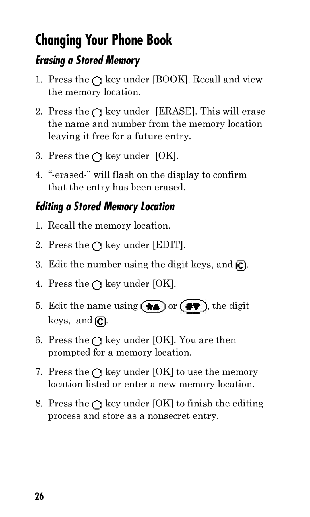 Kyocera Q Phone manual Changing Your Phone Book, Erasing a Stored Memory, Editing a Stored Memory Location 