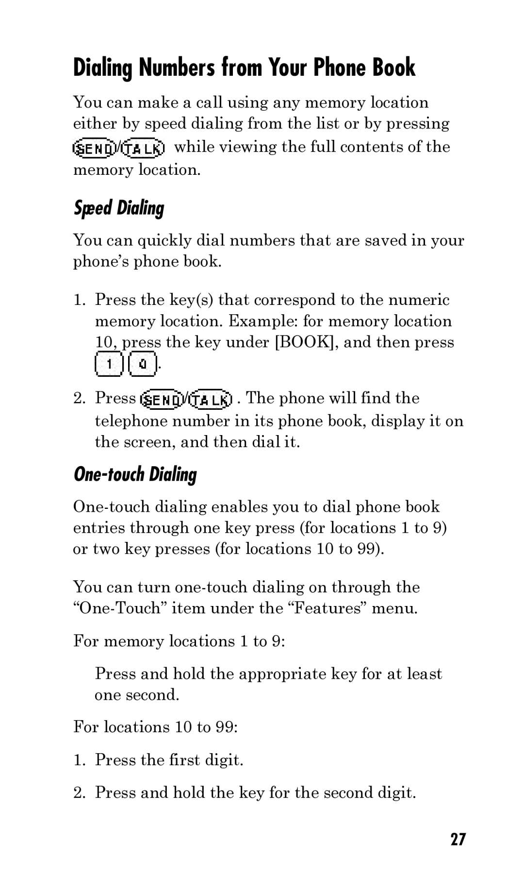 Kyocera Q Phone manual Speed Dialing, One-touch Dialing 